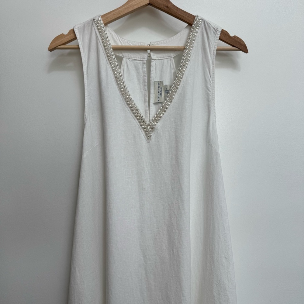 Calypso St Barth Beaded V-Neck Linen Blend Midi Dress XL - Picture 3 of 13